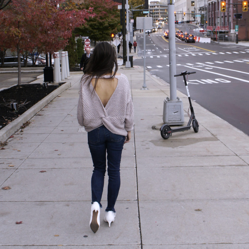 She+Sky Twist Back Sweater